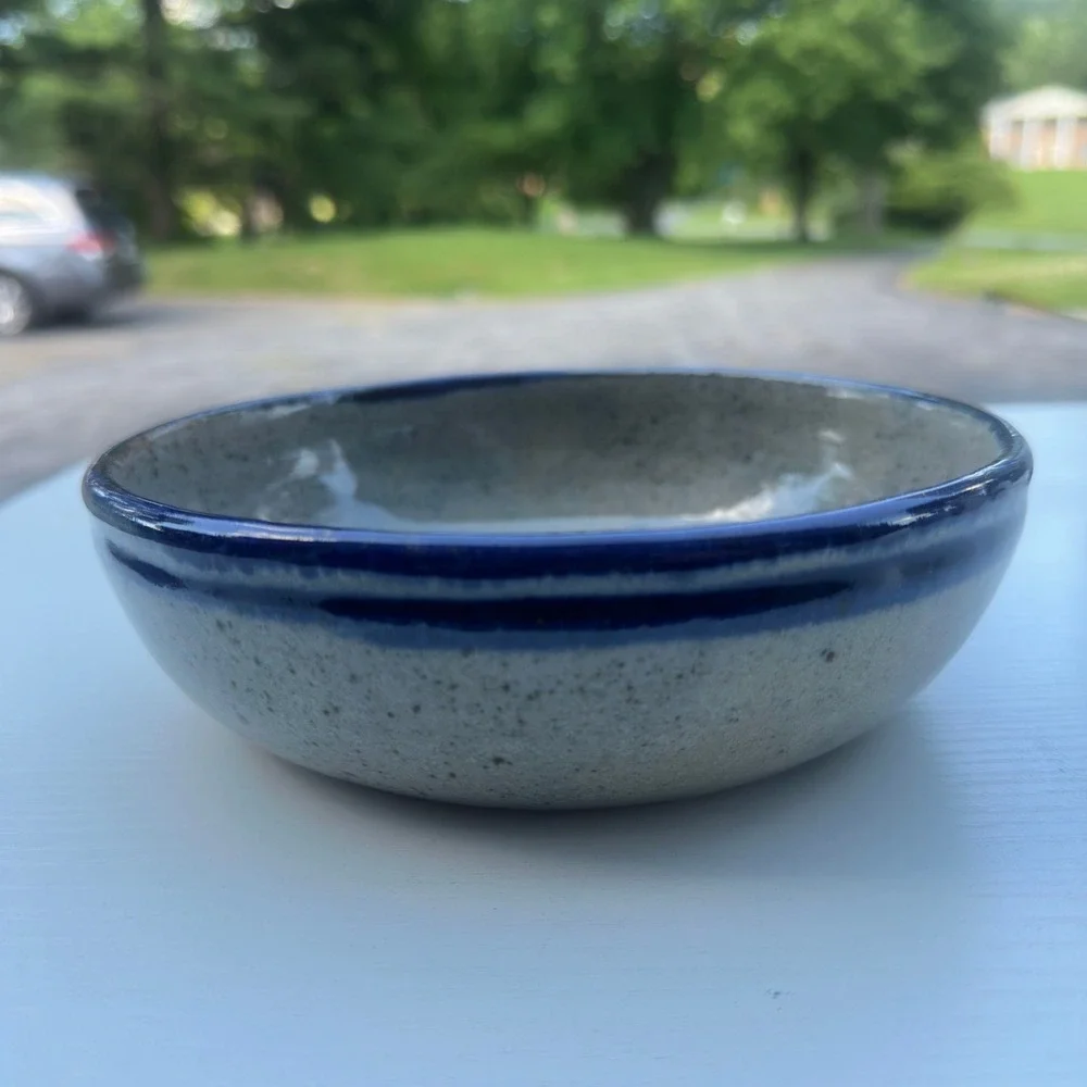 Studio Pottery Bowl Vintage Blue Grey Speckled Salt Glaze Stoneware 7.5